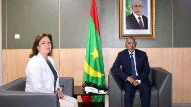 صورة وزير الدفاع الوطني السيد حننه ولد سيدي يستقبل في مكتبه سفيرة إسبانيا