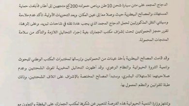 صورة وزارة الثروة الحيوانية تصدر بيانا حول قضية  ” الدجاج الفاسد “