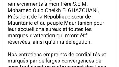صورة الرئيس السينغالي يشكر رئيس الجمهورية والشعب الموريتاني على كرم الضيافة