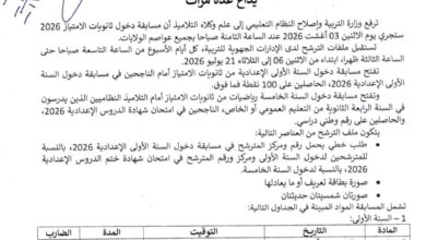 صورة وزارة التربية تحدد موعد تنظيم مسابقة دخول ثانويات الإمتياز و شروط الترشح